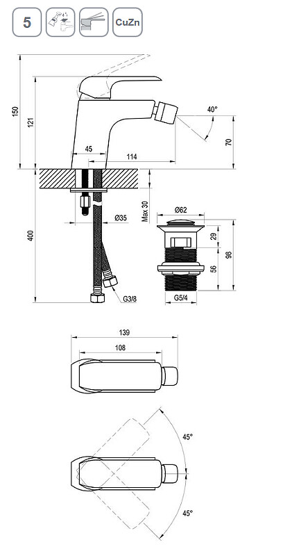 Ravak Flat FL 055.20 Смеситель для биде черный матовый X070178