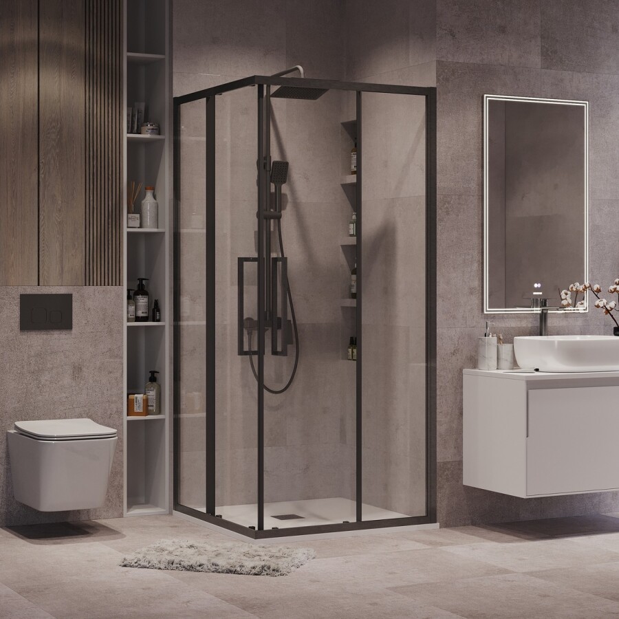 Душевое ограждение Grossman Cosmo 300.K33.02.8080.42.00 (80х80х195) квадрат,раздвижная,графит сатин,стекло прозрачное, 1 место