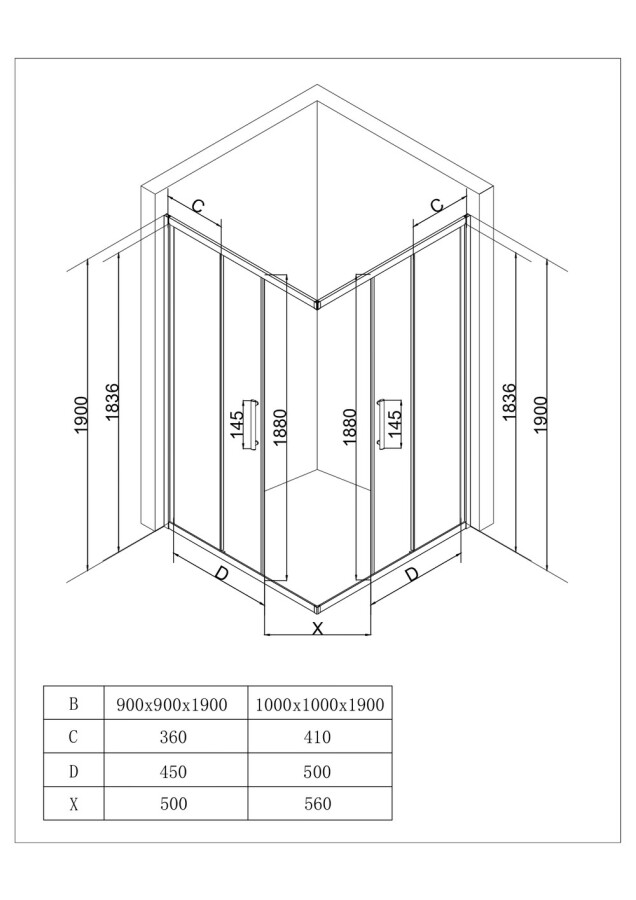 EG3C Душевое ограждение квадрат EvaGold 100х100, профиль хром, прозрачное стекло EG220027