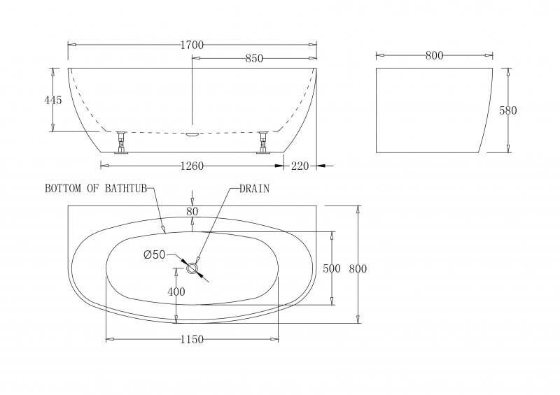 BelBagno ванна пристенная овальная 170х80 BB83-1700-W0