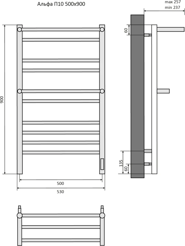 Aquatek Альфа П10 полотенцесушитель 50х90 см черный AQ EL RRP1090BL