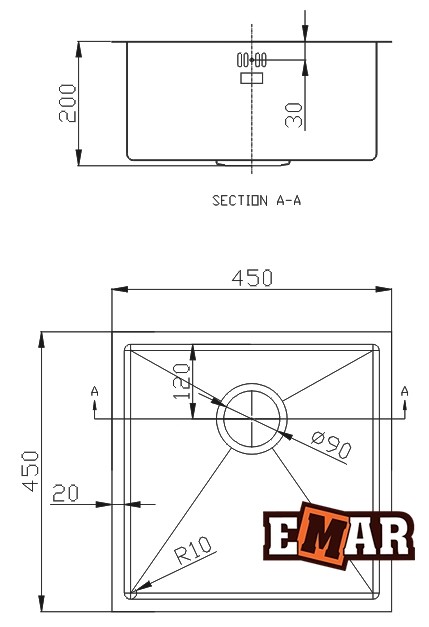 Emar EMB-112 кухонная мойка satin 45x45 см