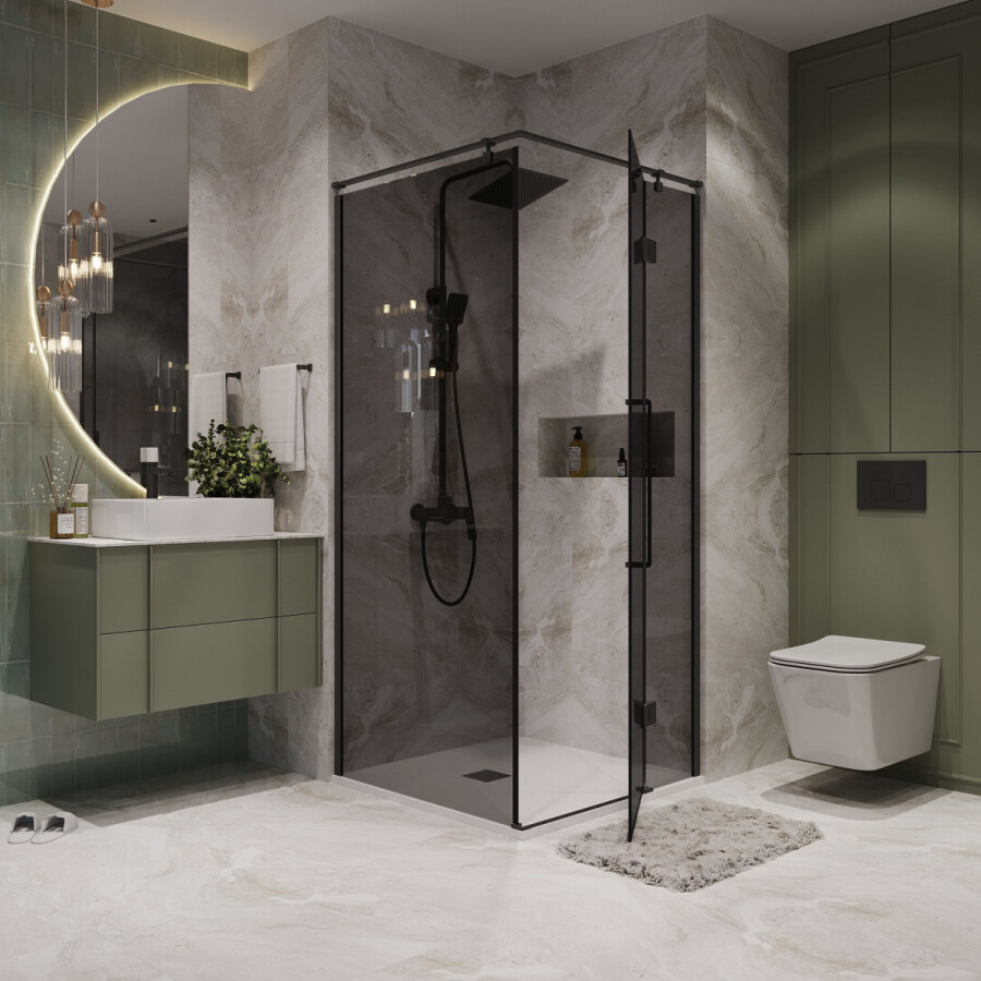 Душевое ограждение Niagara Nova NG-2831-34BLACK (90х90х195) квадрат,черный матовый,дверь распашная,стекло тонированное,1 место
