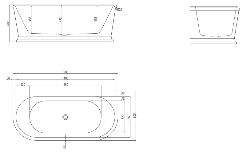 BelBagno BB408-1500-800 150*80 ванна акриловая овальная