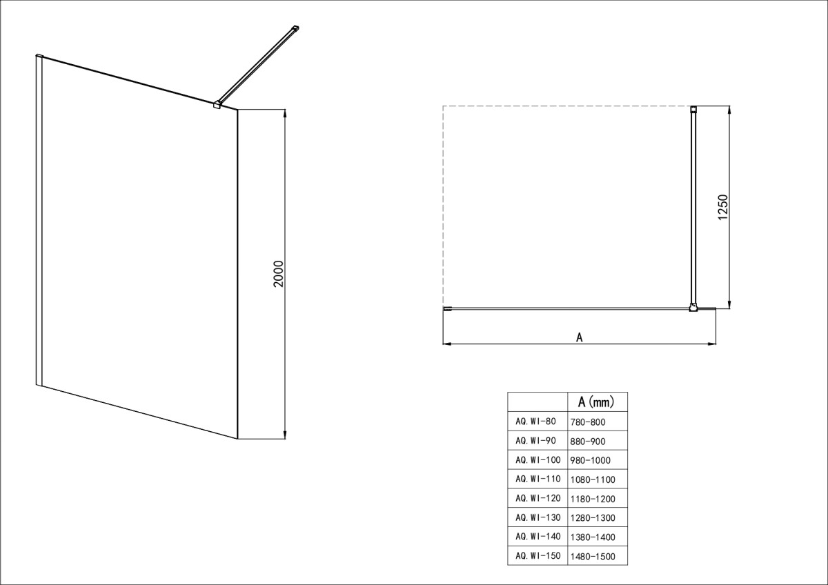 Aquatek AQ.WI.120.1BL Душевая перегородка Walk In 120см с держателем 1200мм черный матовый прозрачное
