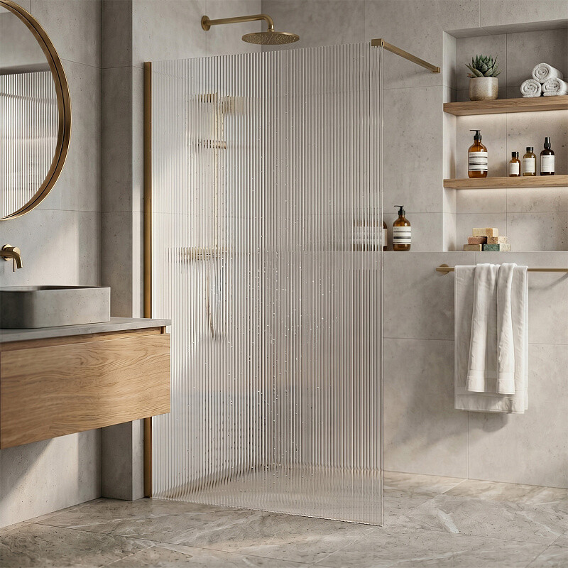 Душевая перегородка Loranto Walk-in 100х200 профиль брашированное золото CS-Z02G-100