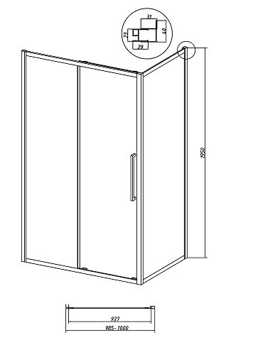 Боковая стенка Grossman Cosmo 200.K33.02.100.21.02 (100х195) черный матовый,стекло шиншилла, 1 место