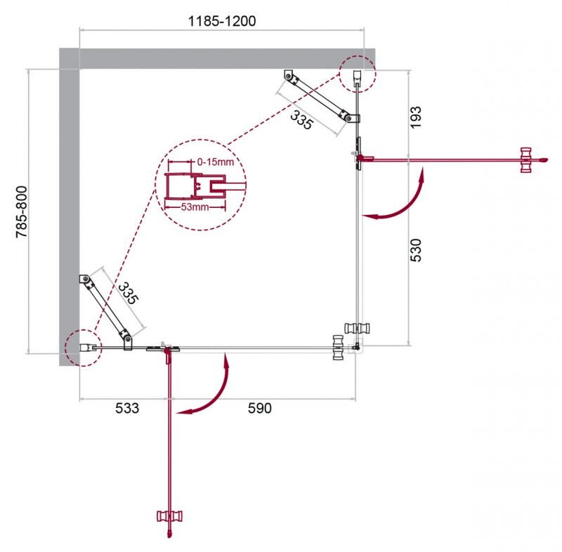 BelBagno душевое ограждение KRAFT-AH-22-120/80-C-Cr-L 120х80х195