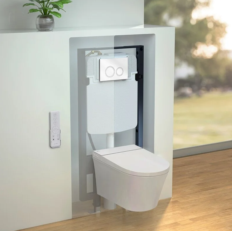Jacob Delafon Siene инсталляция с умным безободковым унитазом, кнопкой смыва и сиденьем E34360-00
