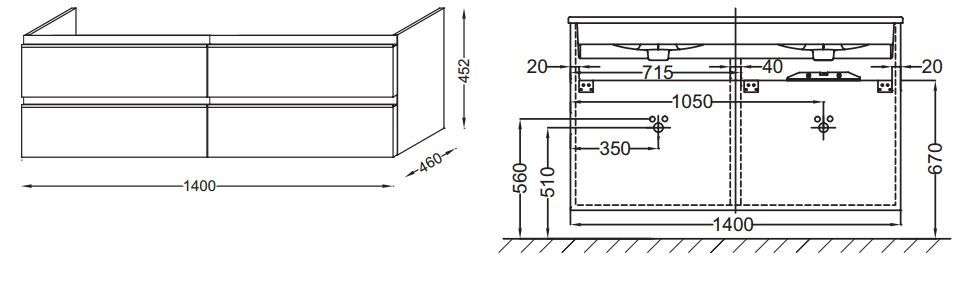 Jacob Delafon Vox 140 тумба EB2020-RA-G1C под раковину EXAA112-Z-00 подвесная