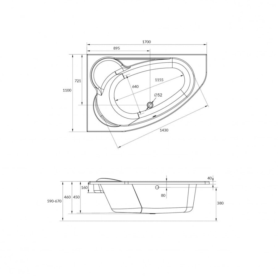 Cersanit Kaliope 170*110 ванна акриловая угловая L 63443