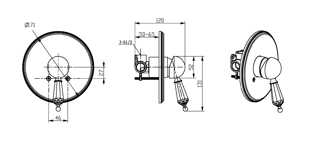 Смеситель для душа встраиваемый Boheme Imperiale Ripresa Золото с кристаллом Swarovski 325