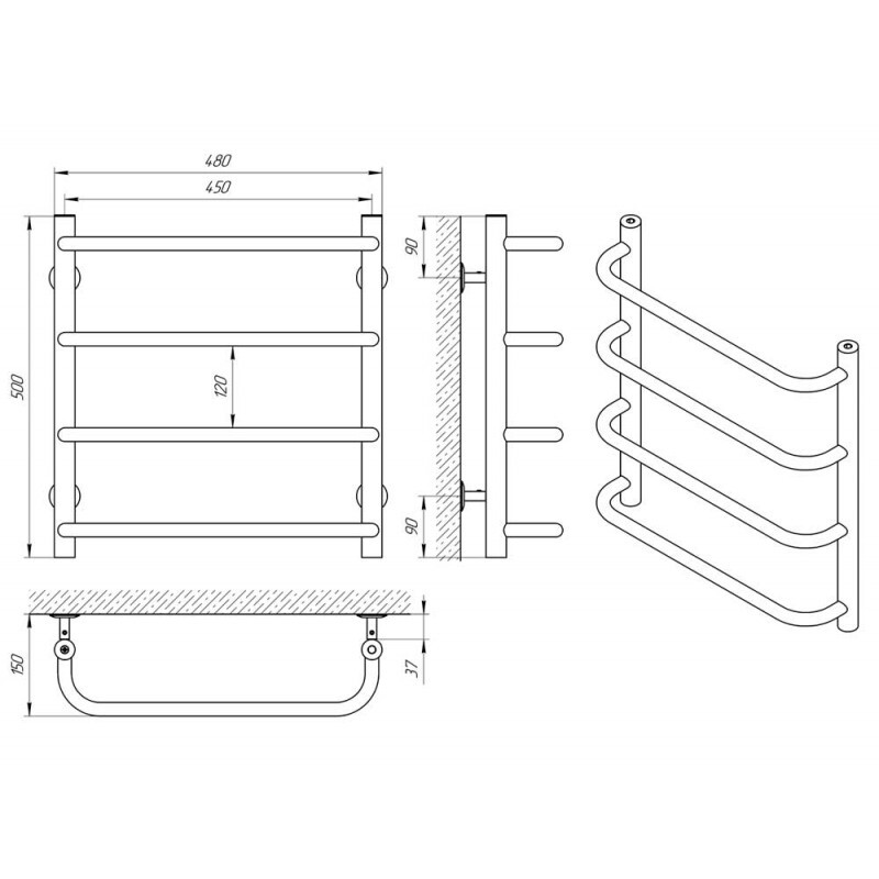 Laris Стандарт П4 полотенцесушитель водяной 450*500