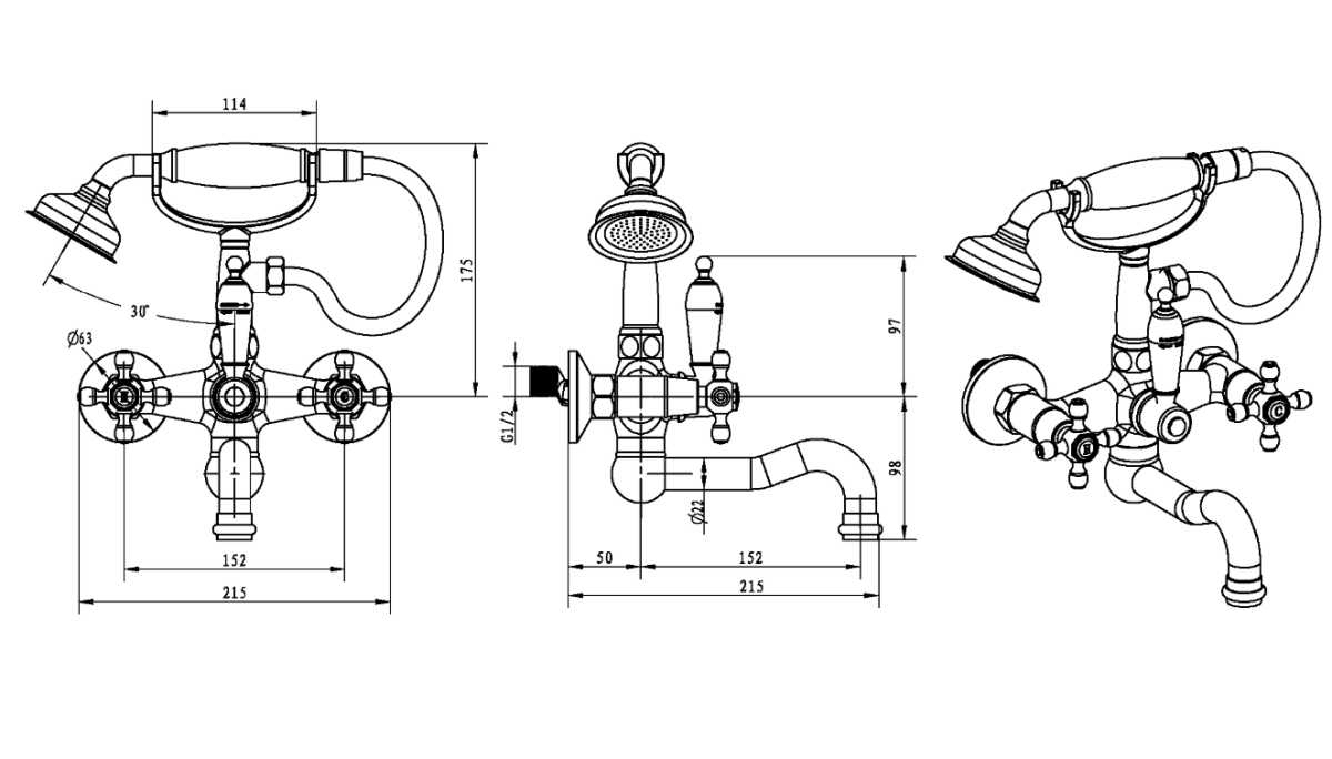 Смеситель для ванны с душевым комплектом Boheme Tradizionale Oro Золото 293