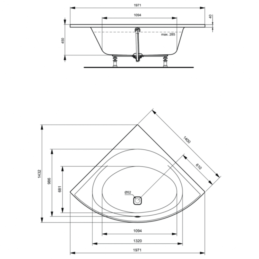 Ideal Standard Tonic ванна акриловая угловая 140х140 K746701