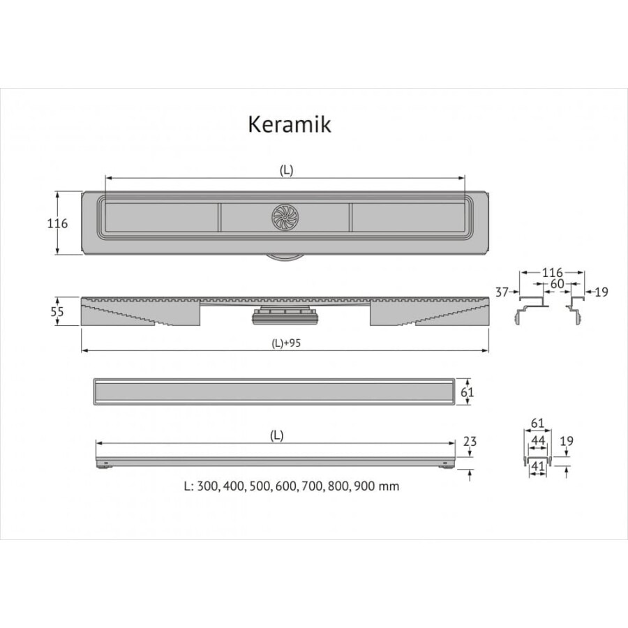 Berges Wasserhaus B1 Keramik Black 095119 Душевой лоток 800 мм