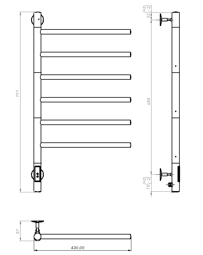 Vincea полотенцесушитель с таймером VTD-1S2CE 43х80 хром