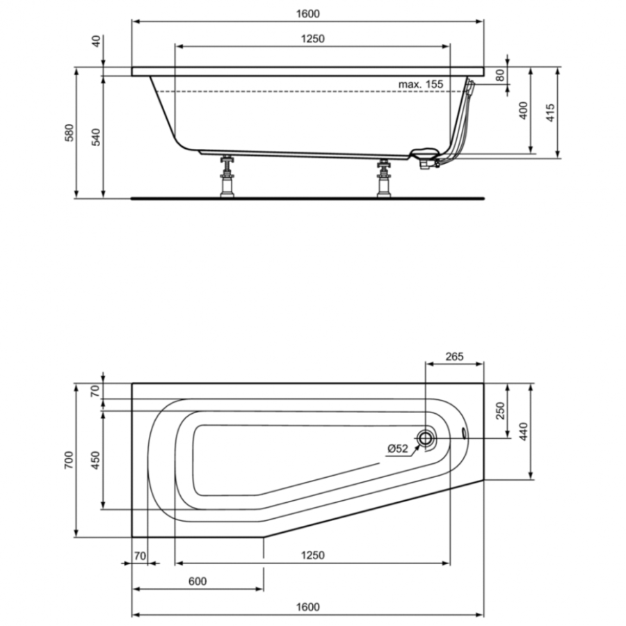 Ideal Standard Hotline ванна акриловая левая 160х70 K276301