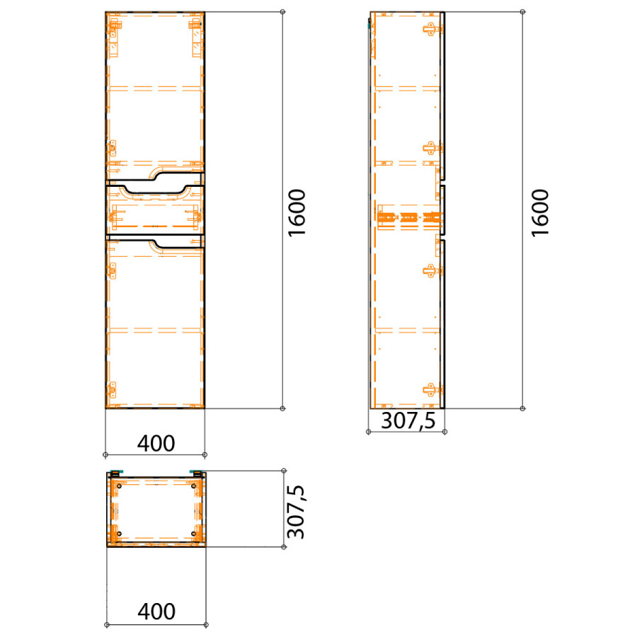 Пенал Azario KANTRI 40 400х307х1600 подвесной, левосторонний, белый глянец CS00097264