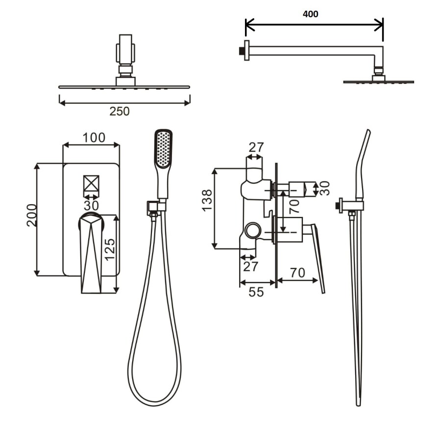 Душевая система без излива Boheme Venturo Белый / Хром 374-W