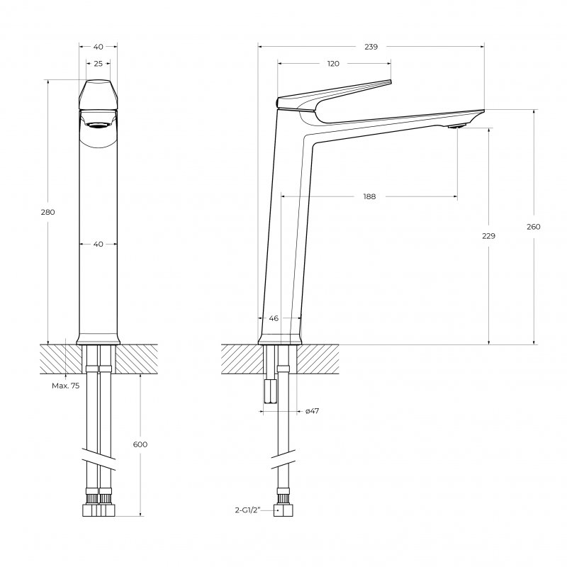 Cezares Liner смеситель для раковины без донного клапана оружейная сталь LINER-LC-GM-W0