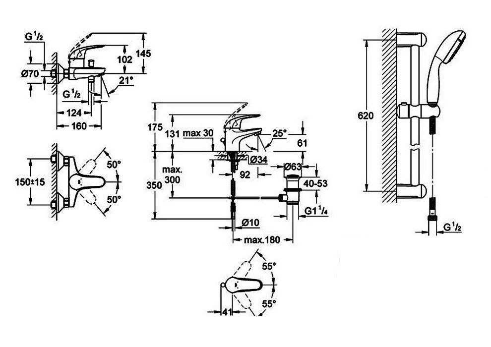 Набор смесителей для ванны Grohe Euroeco 121637