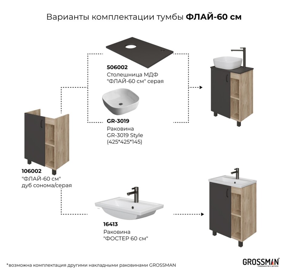 Тумба напольная "ФЛАЙ-60 см" дуб сонома/серая 106002