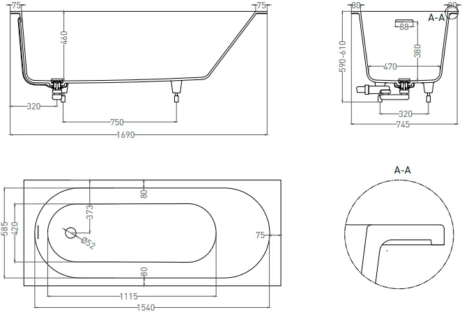 Salini Ornella Kit S-Stone ванна прямоугольная 170х75 102421M