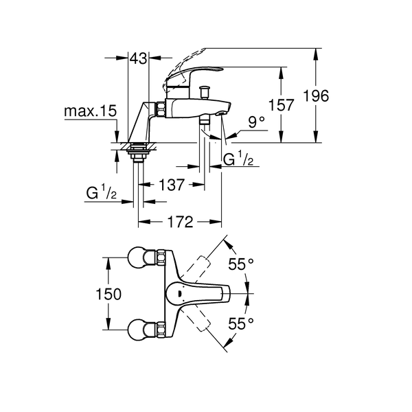 Grohe Eurosmart New 33303002 смеситель на борт ванны хром