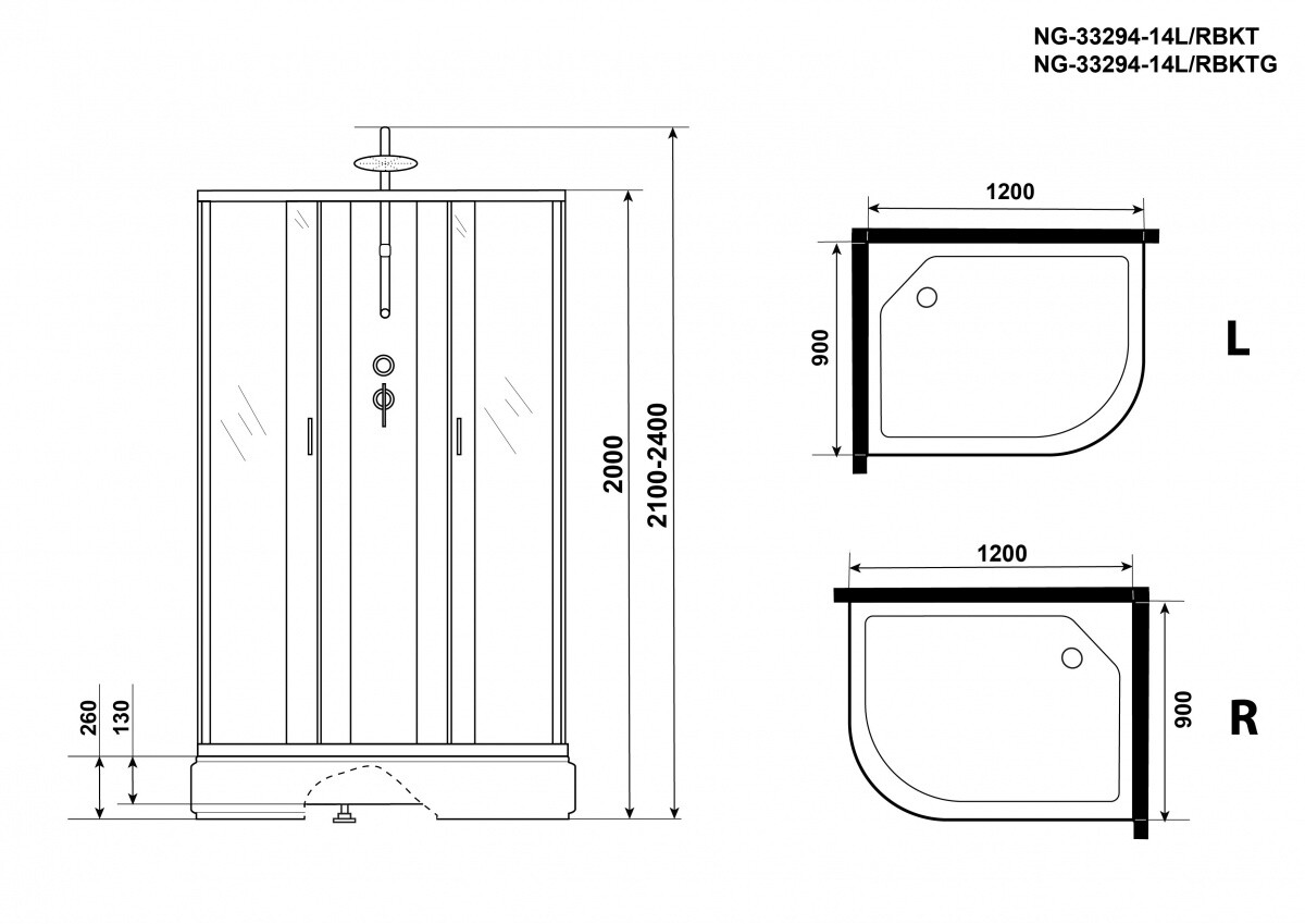 Niagara Classic NG 33294-14RBKT Душевая кабина 120x90 Без крыши с тропическим душем 332944RBKT