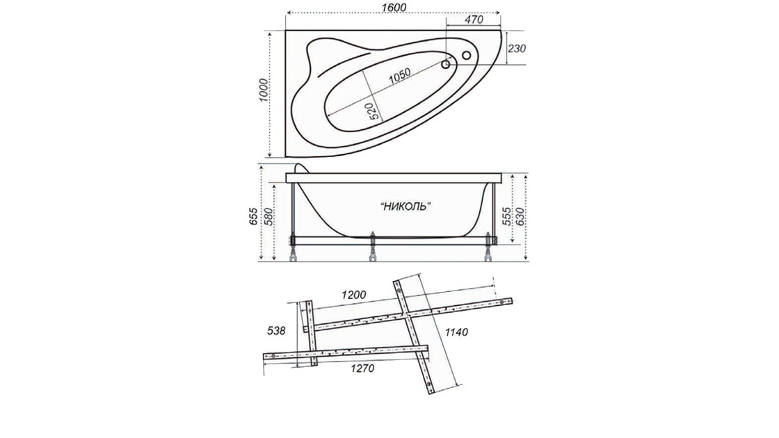 Triton Николь 160х100 см ванна акриловая асимметричная гидроаэромассажная с фронтальной панелью сифоном и каркасом левая