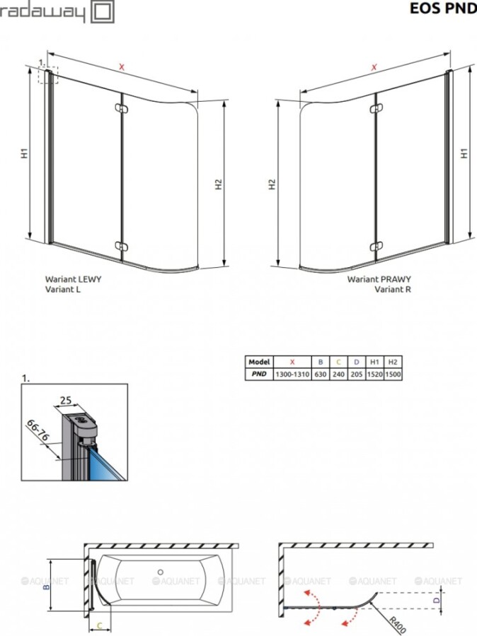 Radaway EOS PND 205202-101R 130*152 R шторка на ванну