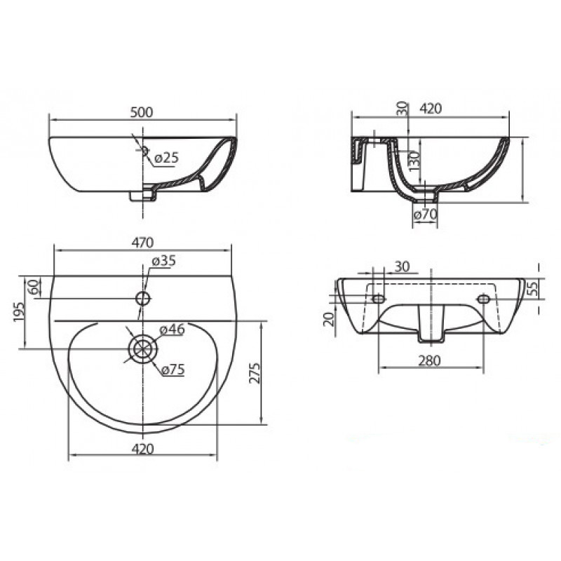 Ifo Runa L81150000 раковина подвесная 50x42 см