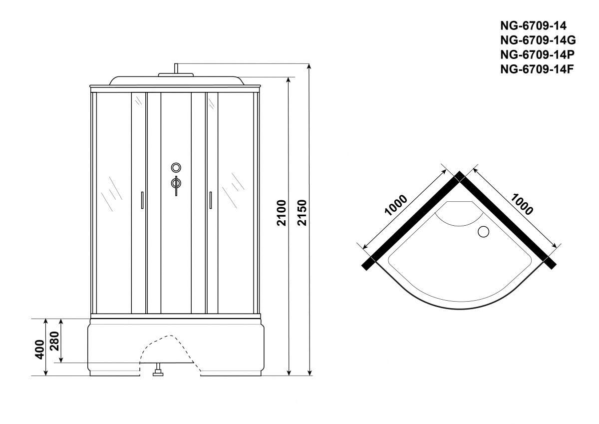 Niagara NG 6709-14G Душевая кабина 100x100 Тропический душ Гидромассаж 67091414G