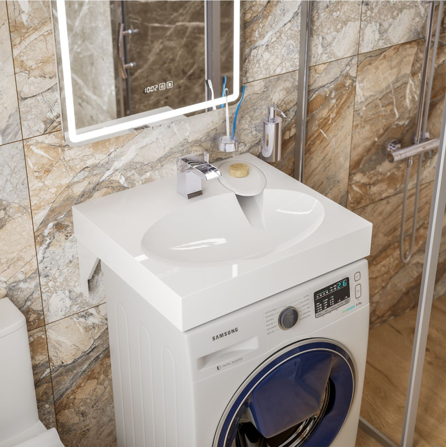 Mirsant Bella 60 раковина из литьевого мрамора над стиральной машиной УТ000101255