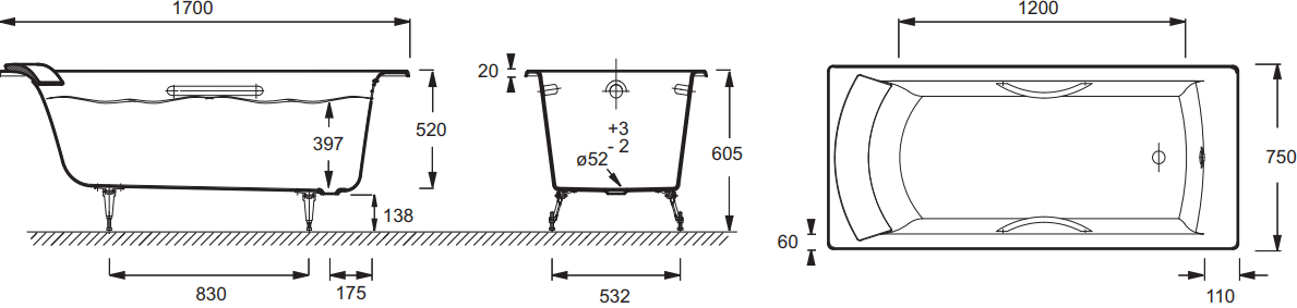 Jacob Delafon Biove 170*75 ванна чугунная прямоугольная E2938-00