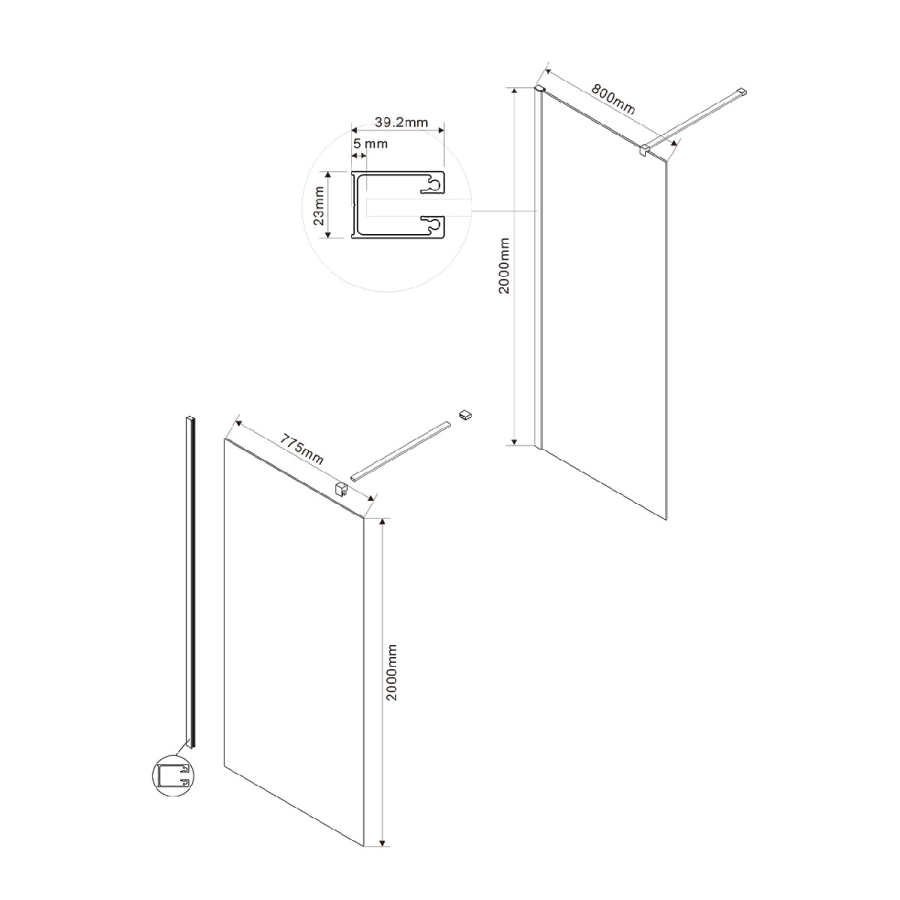 Vincea Walk-In душевая перегородка 80 см вороненая сталь / зеркальная VSW-1H800MRGM