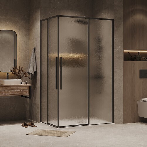 Душевое ограждение Grossman Galaxy 1/2.K33.01.12.21.02-1/2.K33.01.80L.21.02 (120х80х195) раздвижная,черный матовый,стекло шиншилла,2 места 300.K33.01.12R80L.21.02
