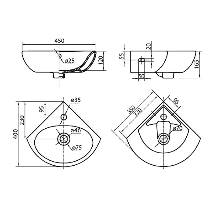 Ifo Runa L82735000 раковина угловая 35x45 см