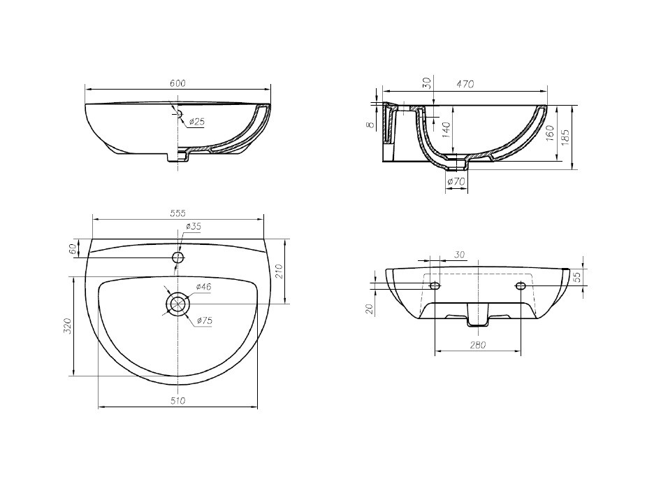 Ifo Arret RS031060000 раковина подвесная 60x47 см