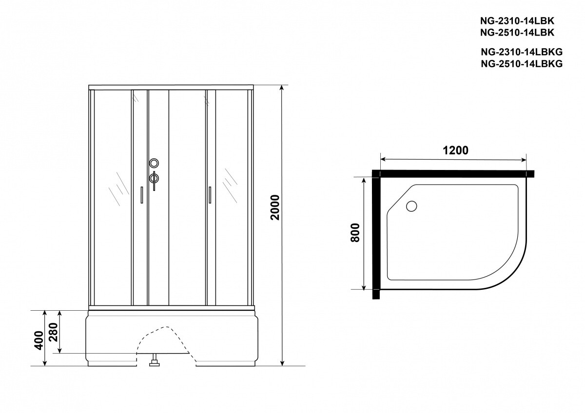 Niagara NG 2510-14LBKG Душевая кабина 120x80 Без крыши левосторонняя с гидромассажем 25101434LBKG