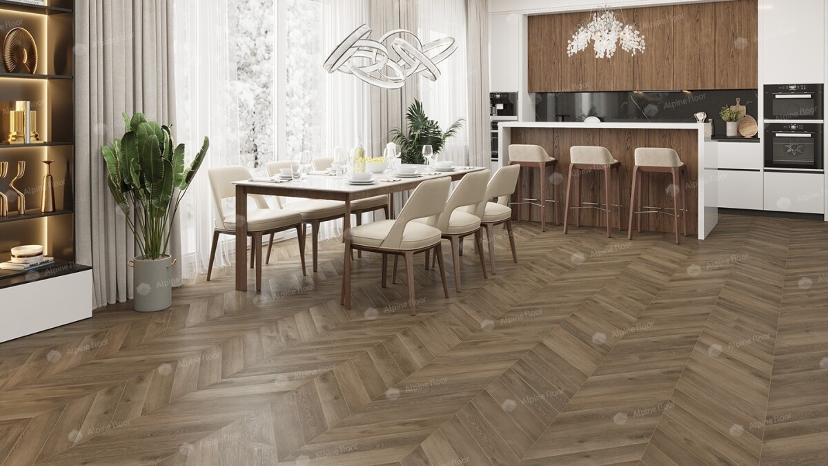 Alpine Floor Chevron Alpine SPC ламинат Дуб Насыщенный ЕСО 18-4 600х127х5 mm