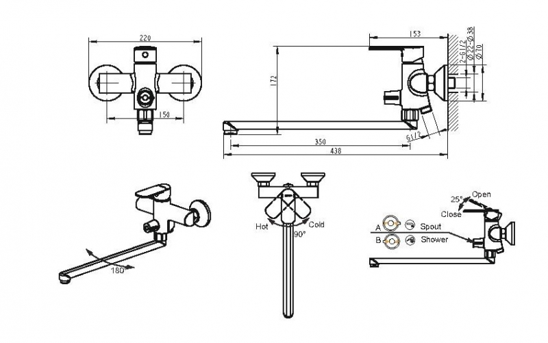 Bravat смеситель для ванны F6191183CP-01L-RUS