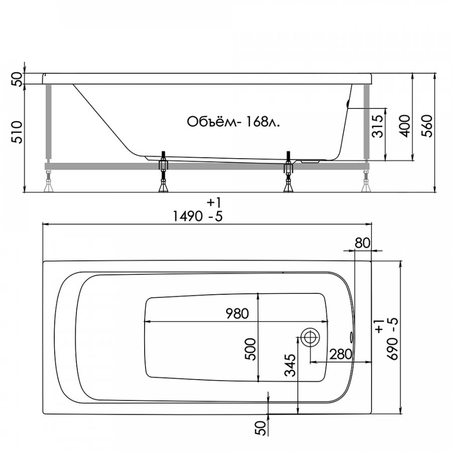 1ACReal Gamma ванна акриловая 150х70 BBA-GA157X0-00U