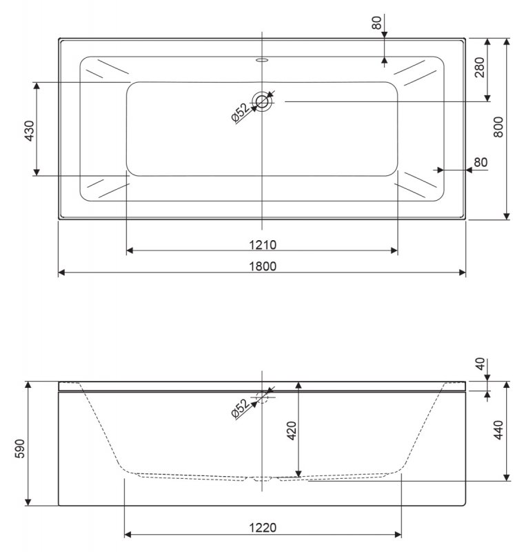 Cezares Plane ванна акриловая прямоугольная PLANE MINI-180-80-42