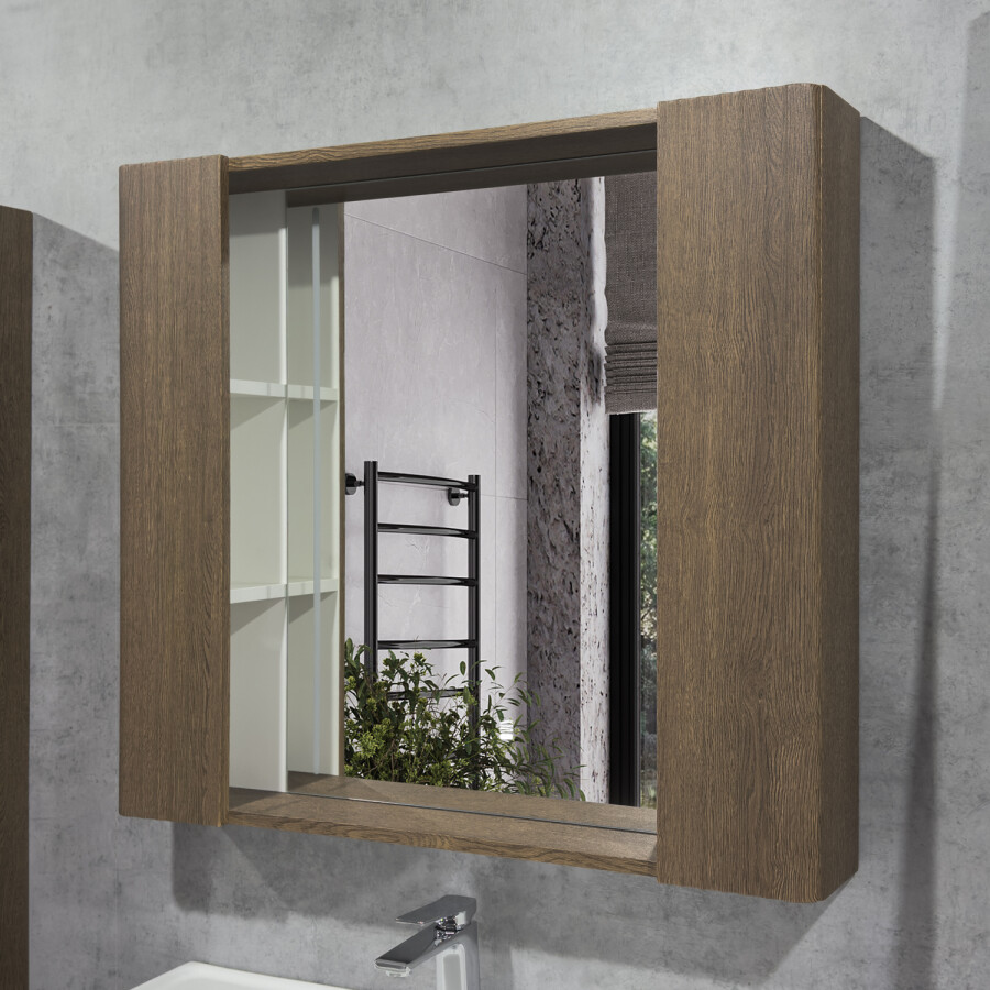 Зеркало-шкаф Comforty Ангара-90 дуб темно-коричневый, со светодиодной подсветкой и антизапотеванием 00-00019939