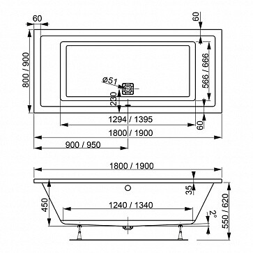 Ванна акриловая Vagnerplast Cavallo прямоугольная 190x90 белая VPBA190CAV2X-04
