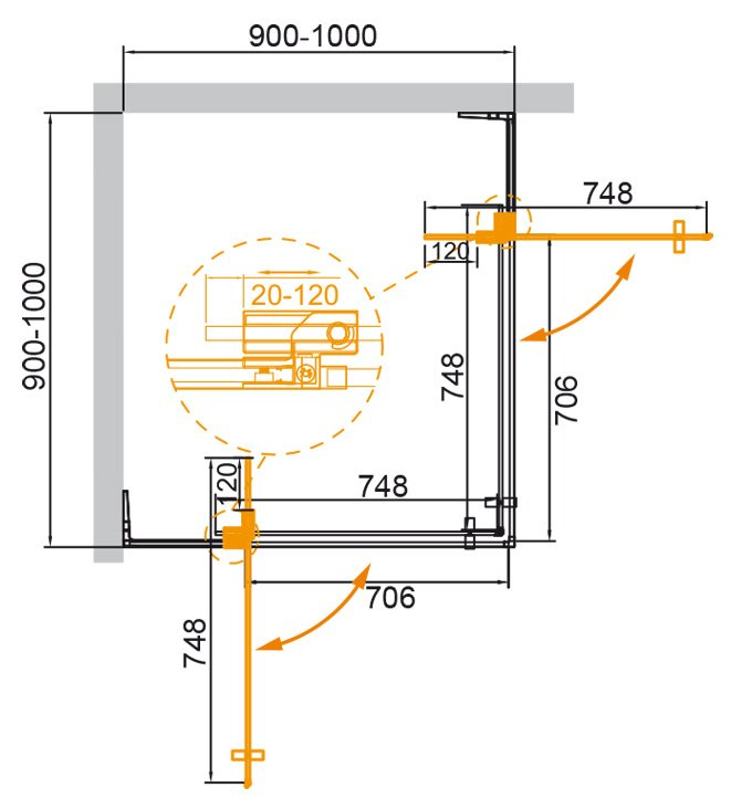 Cezares Slider душевой уголок 90/100х90/100 см SLIDER-A-2-90/100-C-Cr