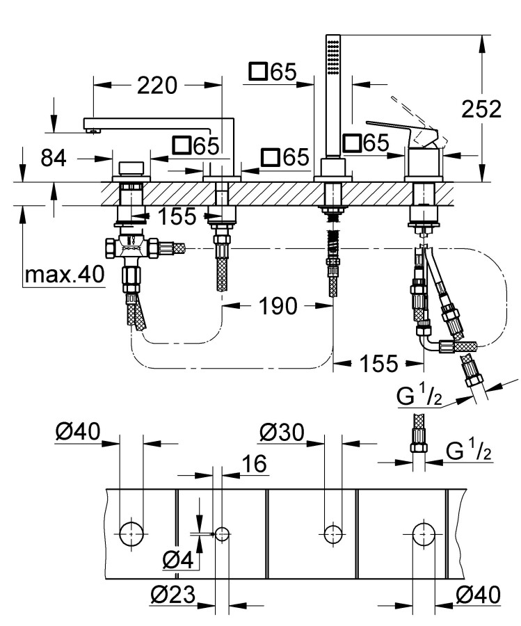 Grohe Eurocube 19897001 смеситель на борт ванны хром