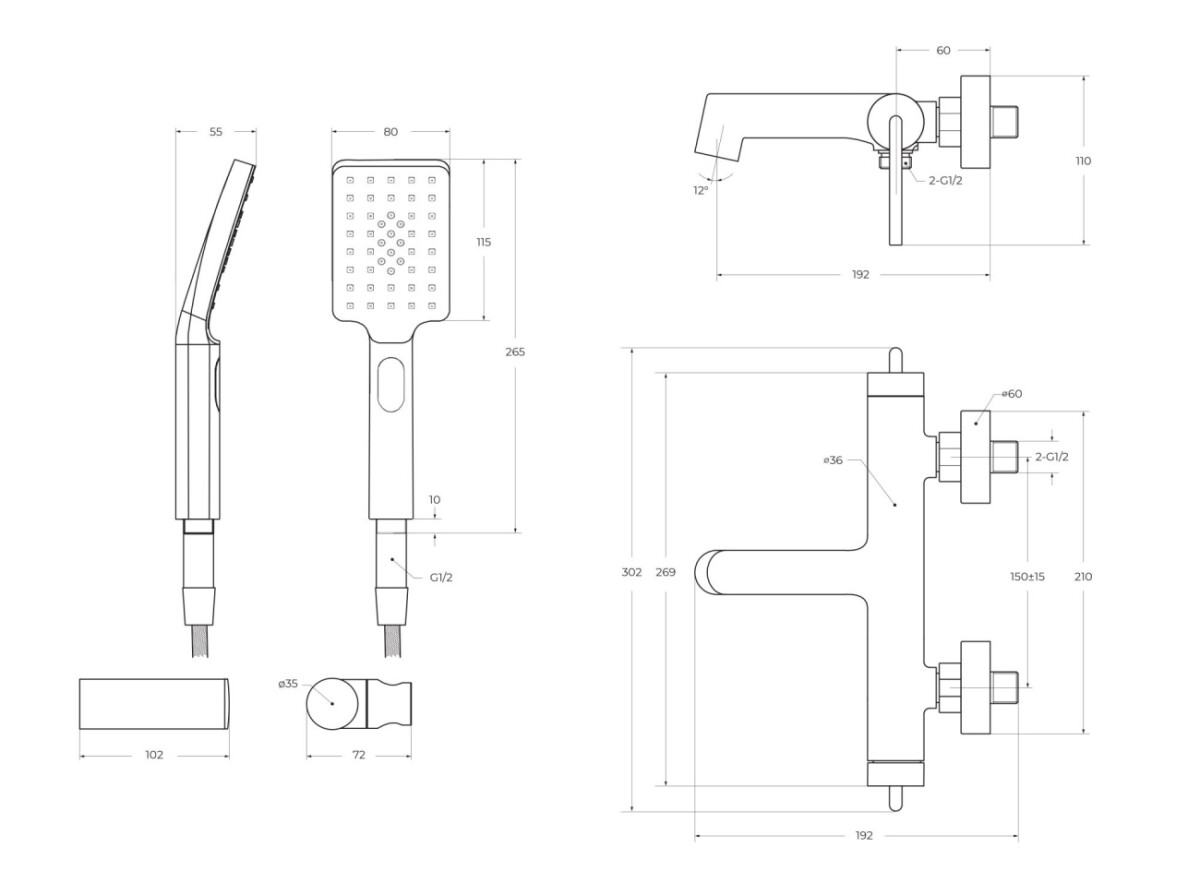Смеситель BelBagno для ванны и душа ACQUA-VASM/DFS-CRM